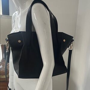 Forever 21 Pebbled Faux Leather Black Tote Bag with Gold Accents